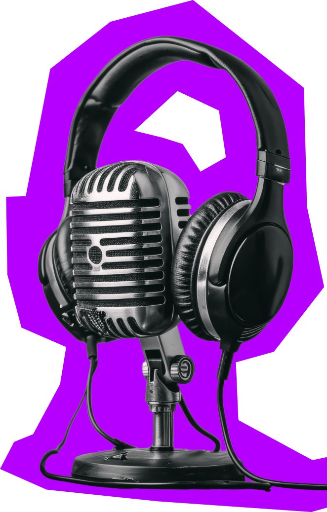 Microphone with headphones graphic